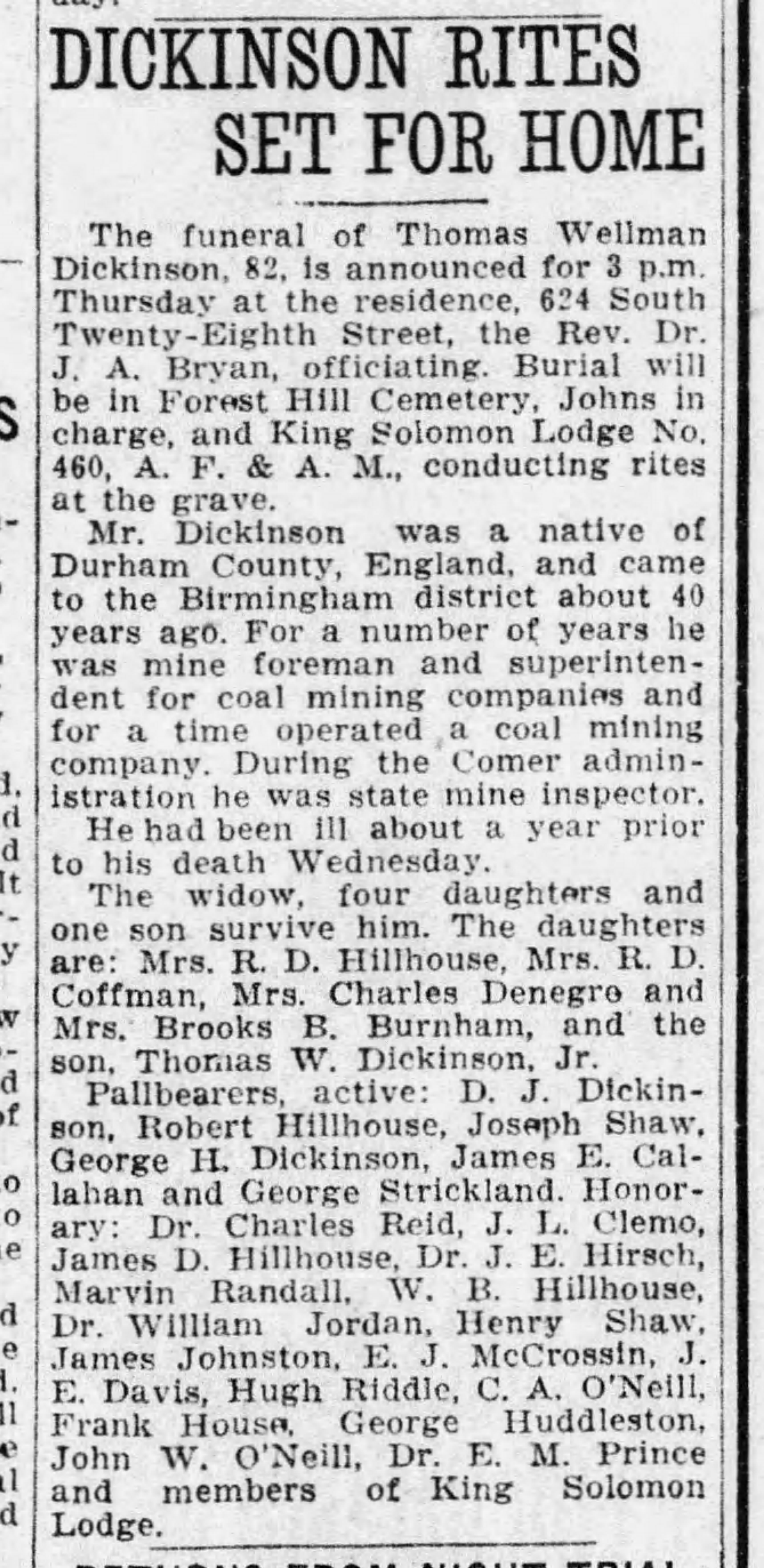 Thomas Wellman Dickinson obituary